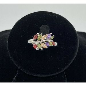 NWOT Sterling Silver Tarnish Resistant Multi Color Cubic Zirconia Leaf Ring 10